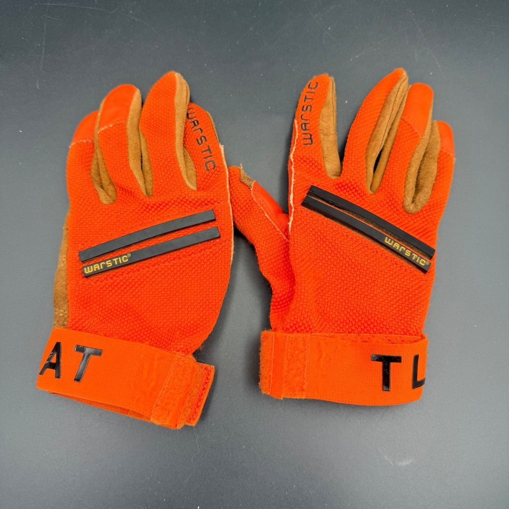 Warstic Workman Youth Medium Batting Gloves Orange Tan Leather Baseball Softbal